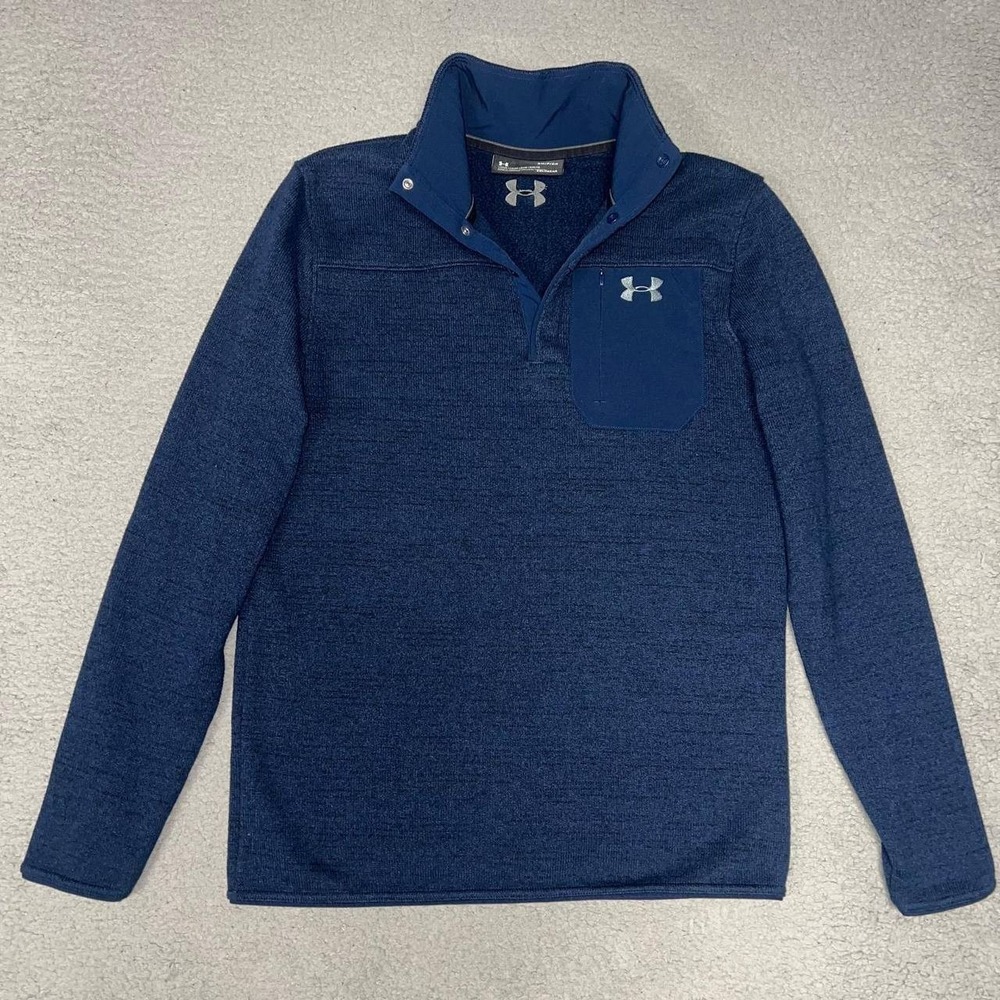 Under Armour Specialist 2.0 Sweater Mens Sz S Blue Henley Loose Cold Gear Fleece
